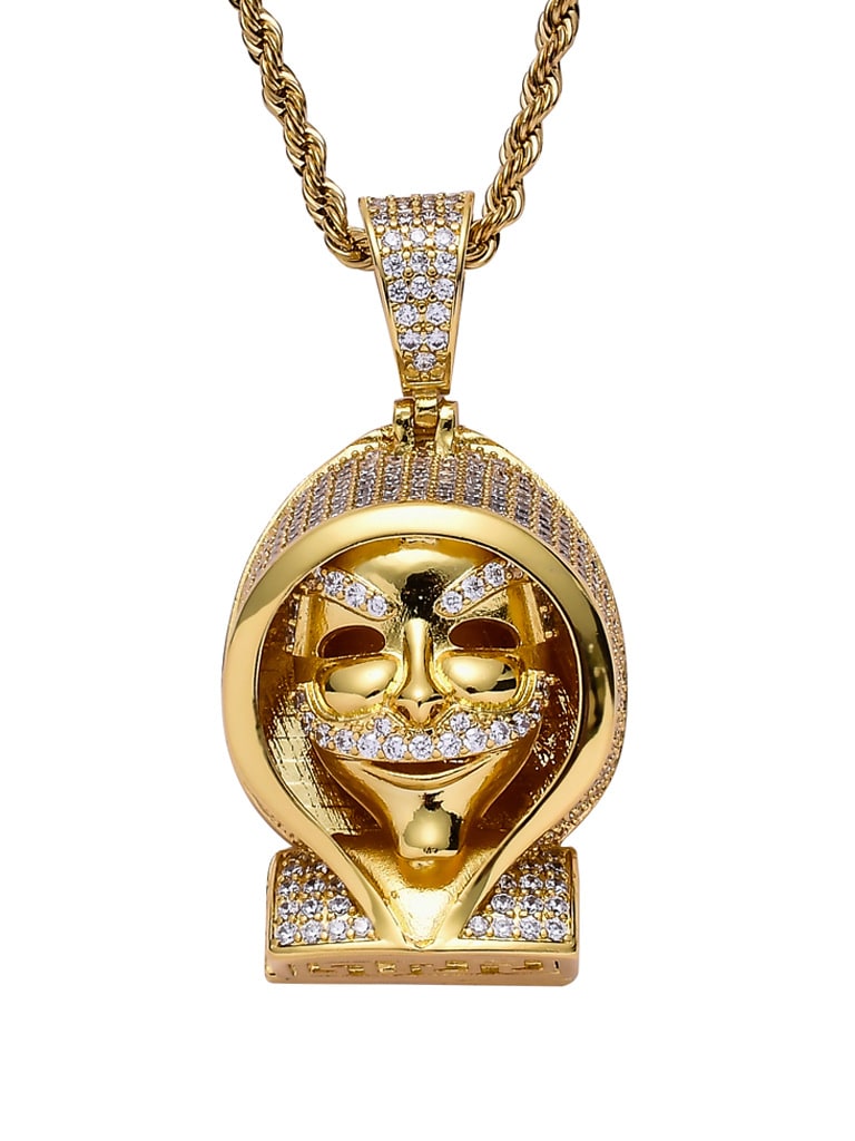 Latón Cubic Zirconia Grim Reaper Hip Hop Collar