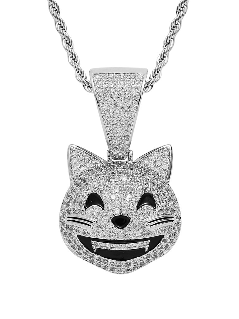 Collar de hip hop de gato con circonita cúbica de oro laminado