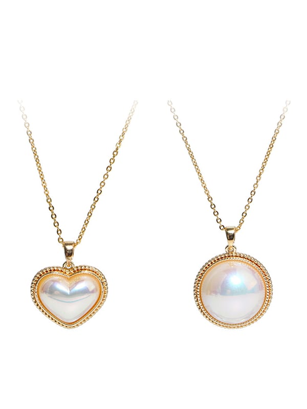 Collar minimalista geométrico de perla de concha de imitación de oro laminado