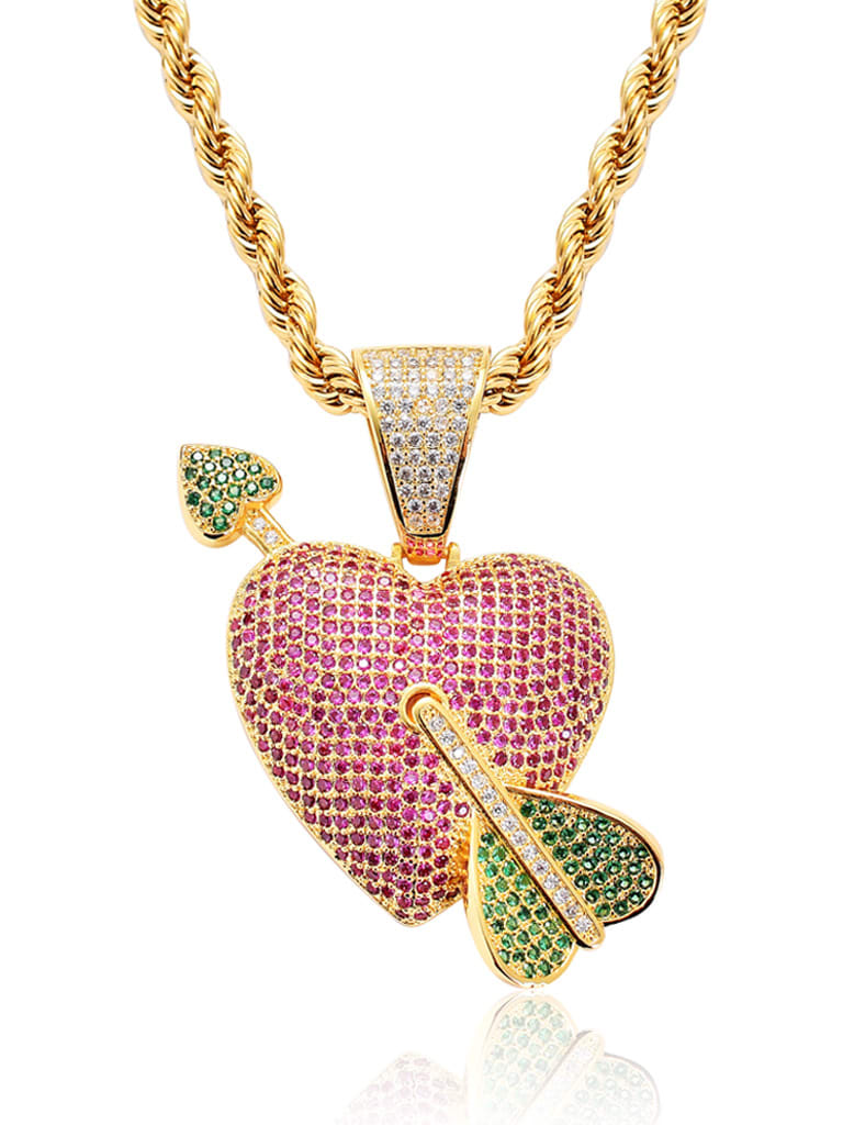 Collar de hip hop con corazón de circonita cúbica de oro laminado
