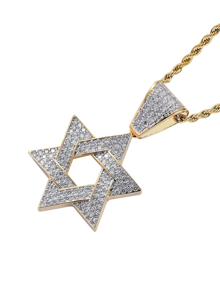 Collar de hip hop con estrella de seis puntas y circonita cúbica de oro laminado