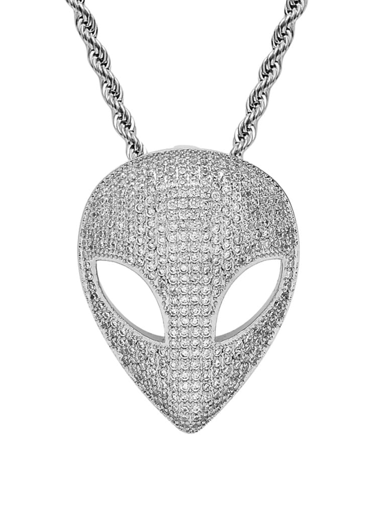 Collar de hip hop con máscara alienígena de circonita cúbica de oro laminado