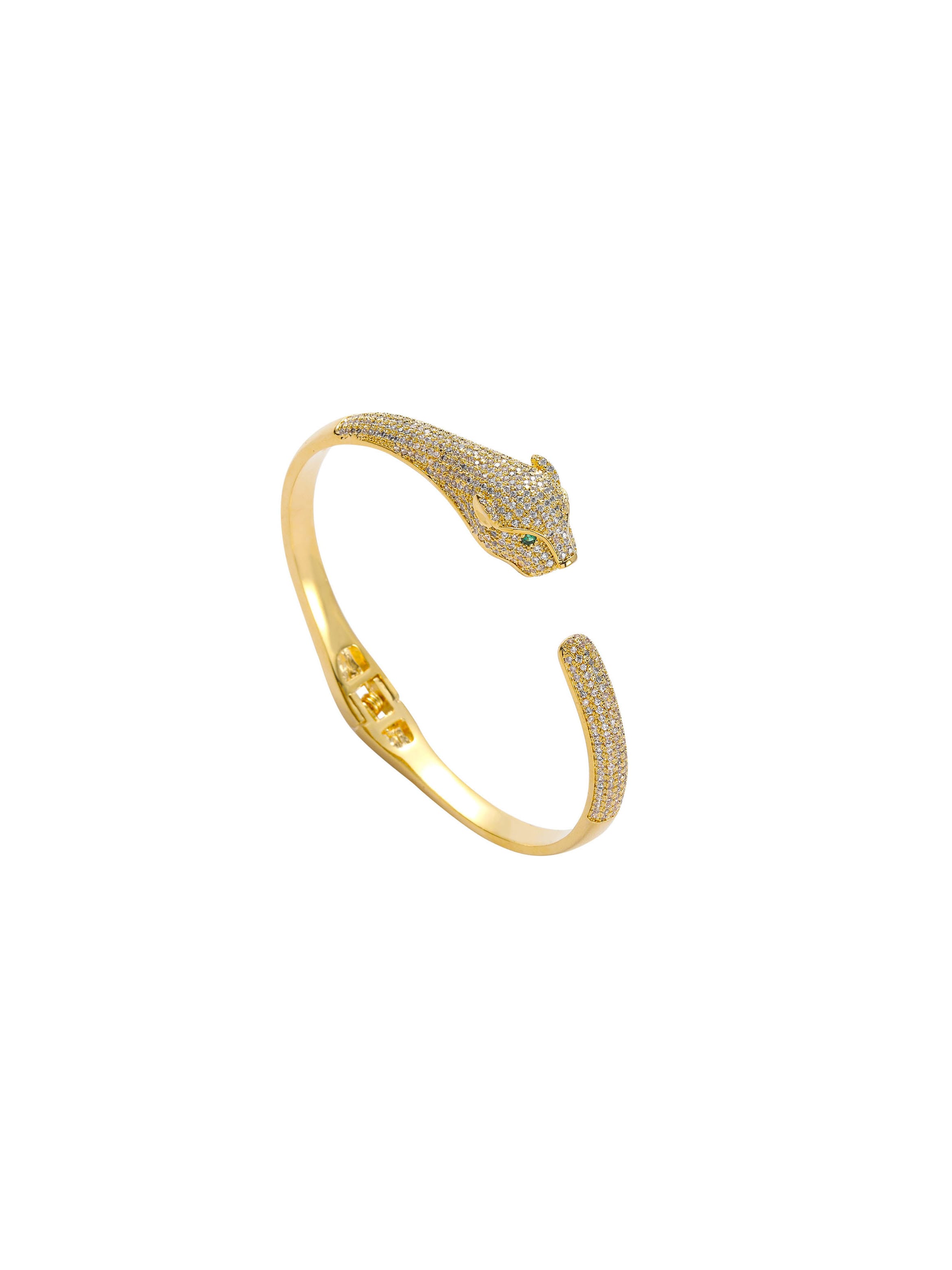 Brazalete delicado de oro laminado con circonita cúbica y serpiente