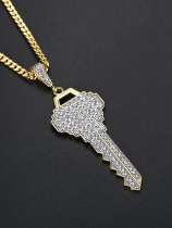 Collar de hip hop con llave de circonita cúbica de oro laminado