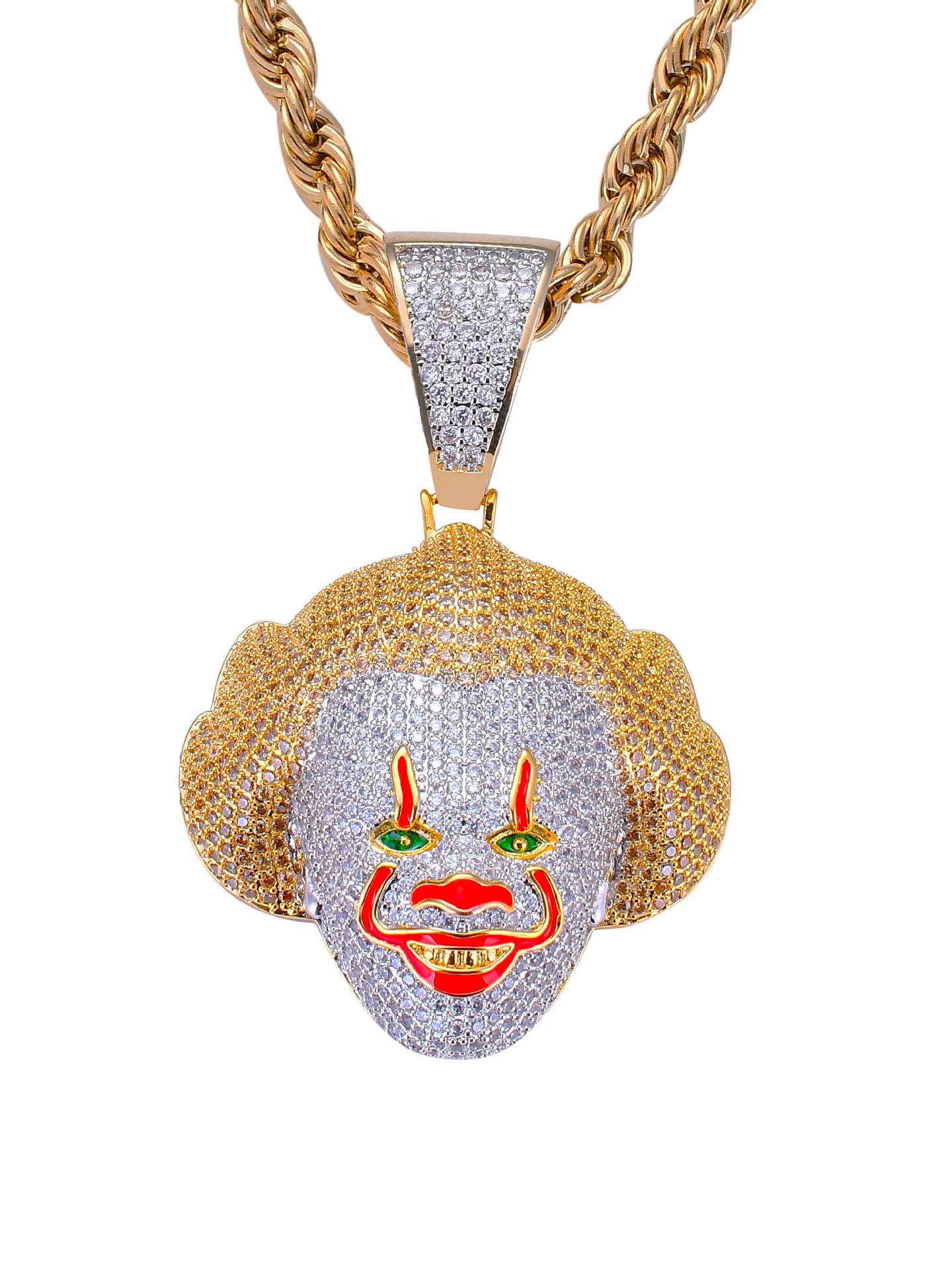 Collar de hip hop de payaso clásico de circonita cúbica de oro laminado