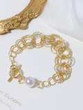 Collar vintage geométrico asimétrico de perlas de agua dulce de oro laminado