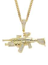 Collar de hip hop con rifle de francotirador de circonita cúbica de oro laminado