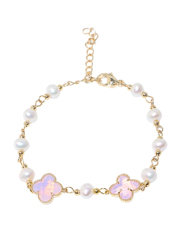 Pulsera minimalista de trébol de piedra de vidrio de oro laminado