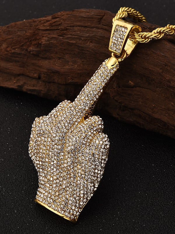 Collar de hip hop con dedo grande de circonita cúbica de aleación