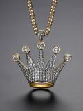 Collar de hip hop con corona de circonio cúbico de oro laminado
