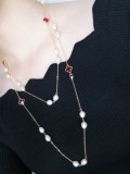 Collar vintage geométrico de múltiples hebras con perlas de agua dulce de oro laminado