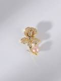 Broche Flor Tendencia Latón Zirconia Cúbica
