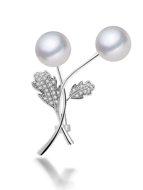 Broche de flor de perla de imitación de latón