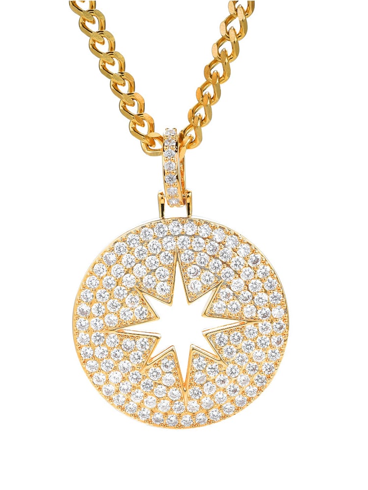 Collar de hip hop con estrella de circonita cúbica de oro laminado