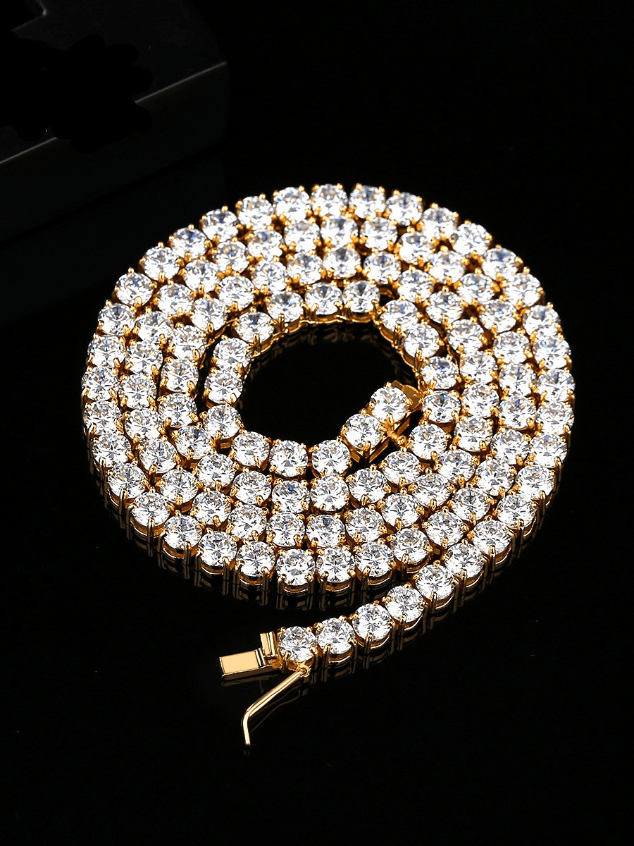 Collar geométrico de hip hop con circonitas cúbicas de oro laminado