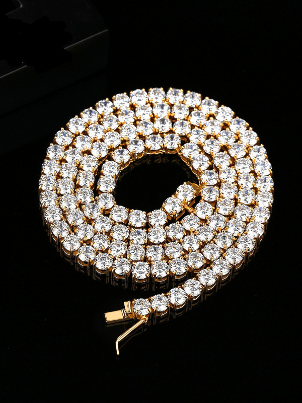 Collar geométrico de hip hop con circonitas cúbicas de oro laminado