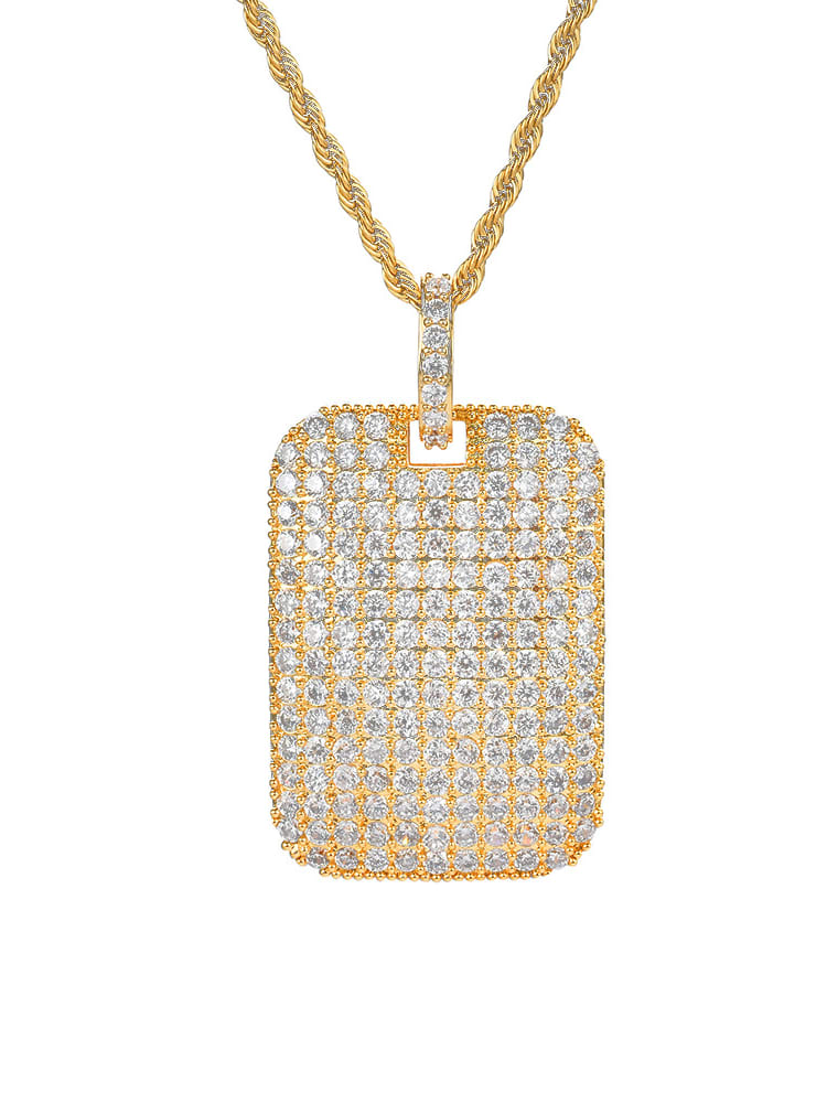 Collar geométrico de hip hop con circonitas cúbicas de oro laminado