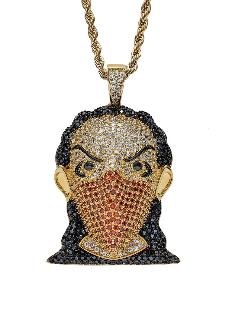 Latón Cubic Zirconia Enmascarado niña persona avatar Hip Hop Collar