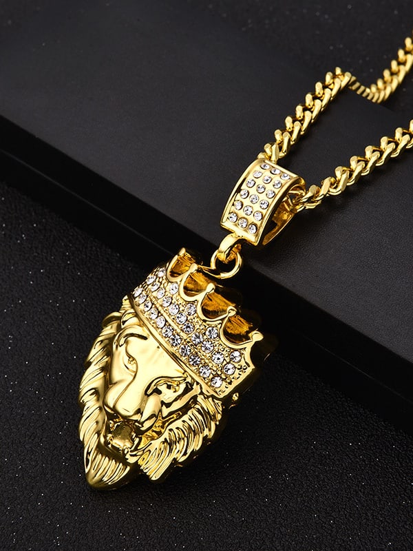 Aleación Cubic Zirconia Corona león Hip Hop Collar