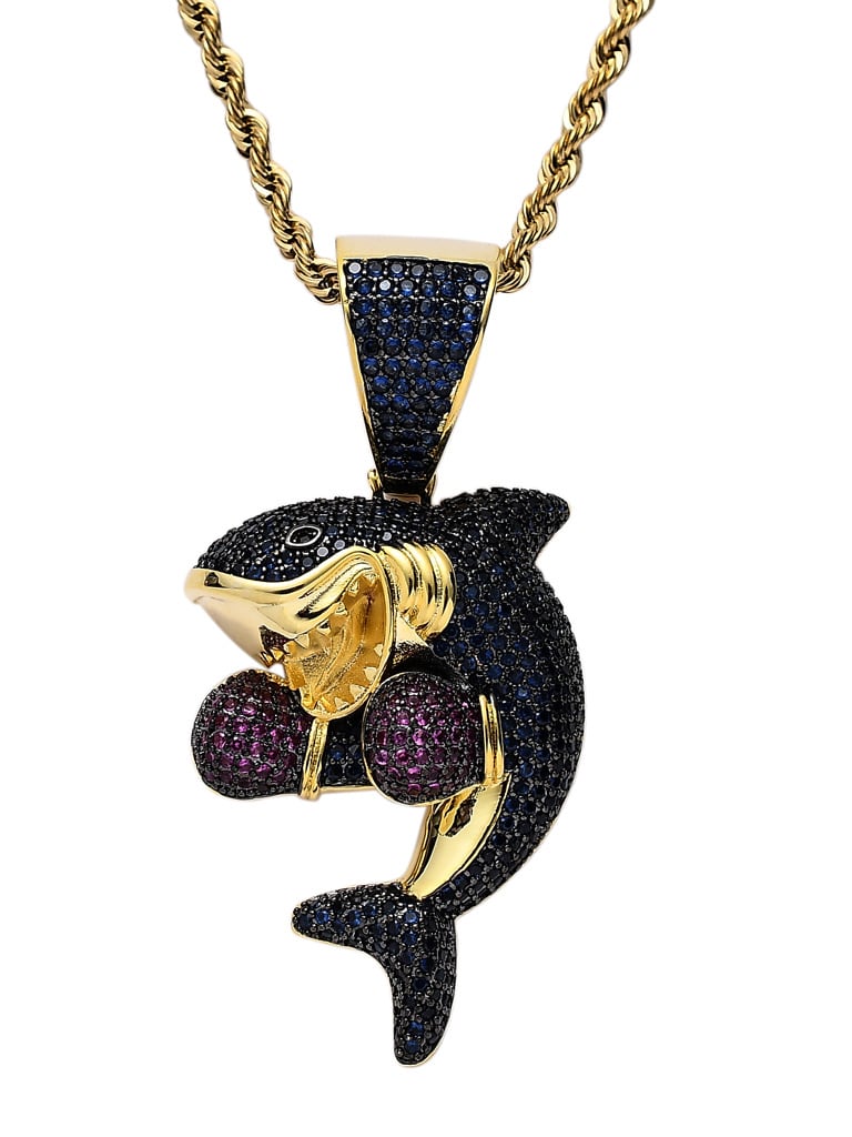 Collar de hip hop con delfines y circonitas cúbicas de oro laminado