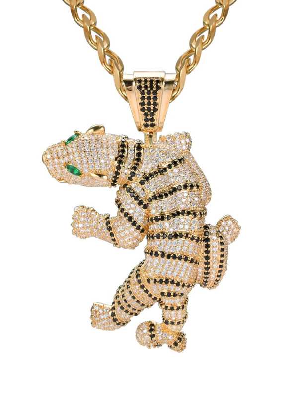 Collar de hip hop con tigre de circonita cúbica de oro laminado