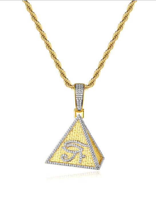 Collar de hip hop con triángulo de circonita cúbica de oro laminado
