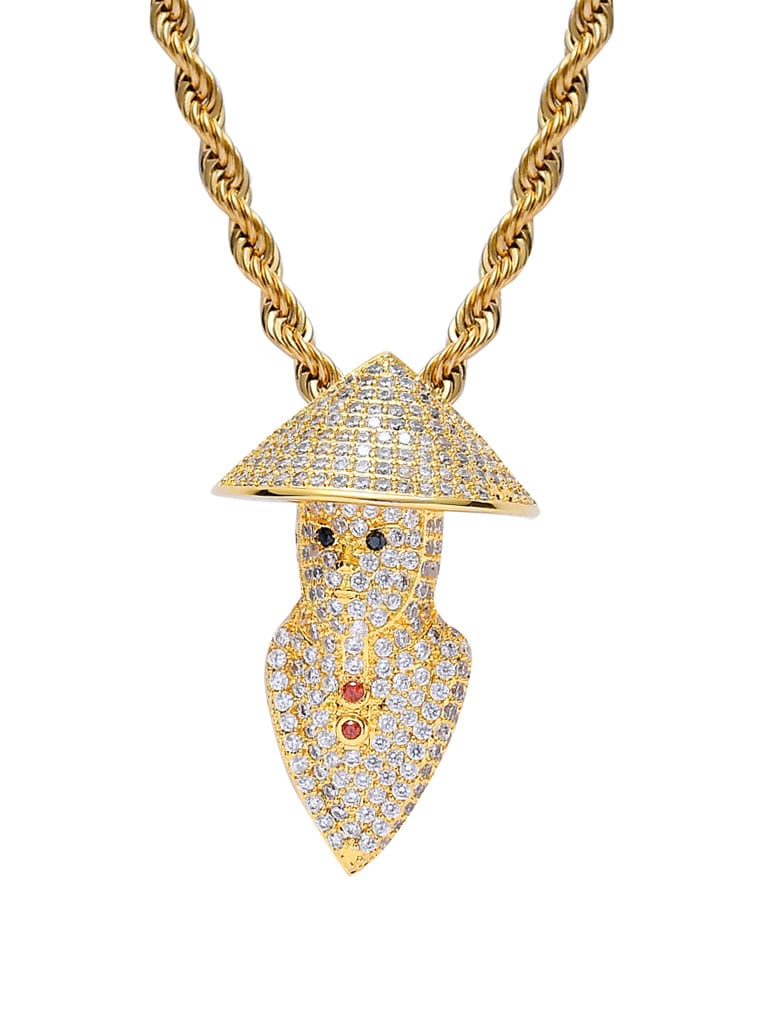 Collar de hip hop con sombrero de circonita cúbica de oro laminado