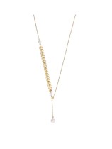 Collar de lazo minimalista de trigo irregular con perlas de agua dulce de oro laminado
