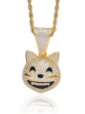 Collar de hip hop de gato con circonita cúbica de oro laminado