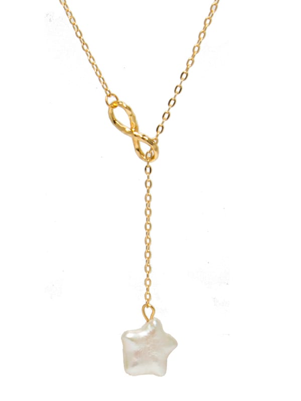 Collar de lazo minimalista con borla de perlas de agua dulce de oro laminado