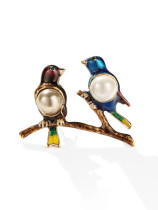 Aleación imitación perla esmalte pájaro broche vintage