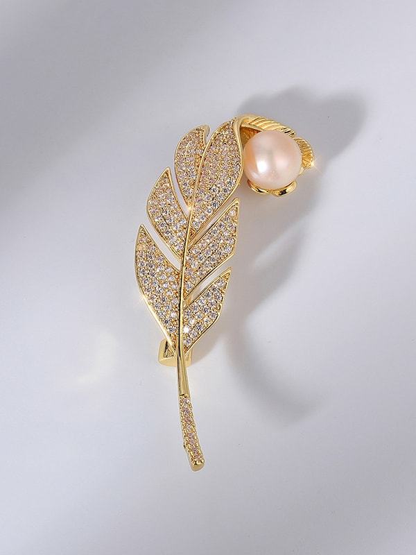 Broche de lujo de hoja de circonita cúbica de latón