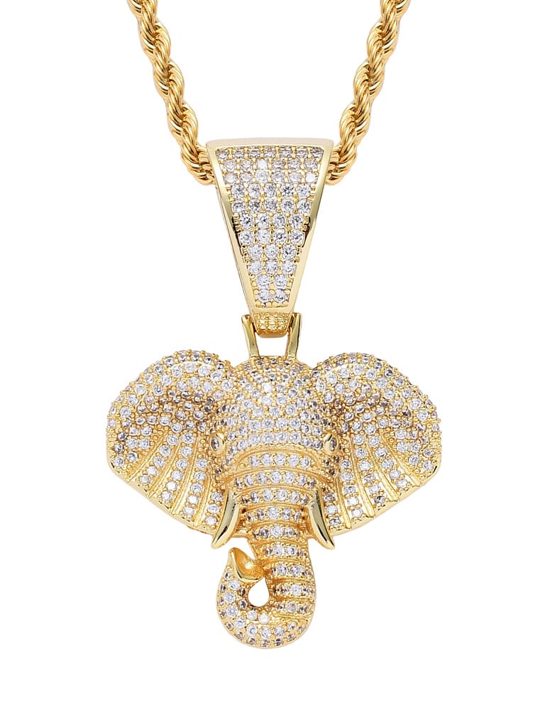 Collar de hip hop con elefante de circonita cúbica de oro laminado