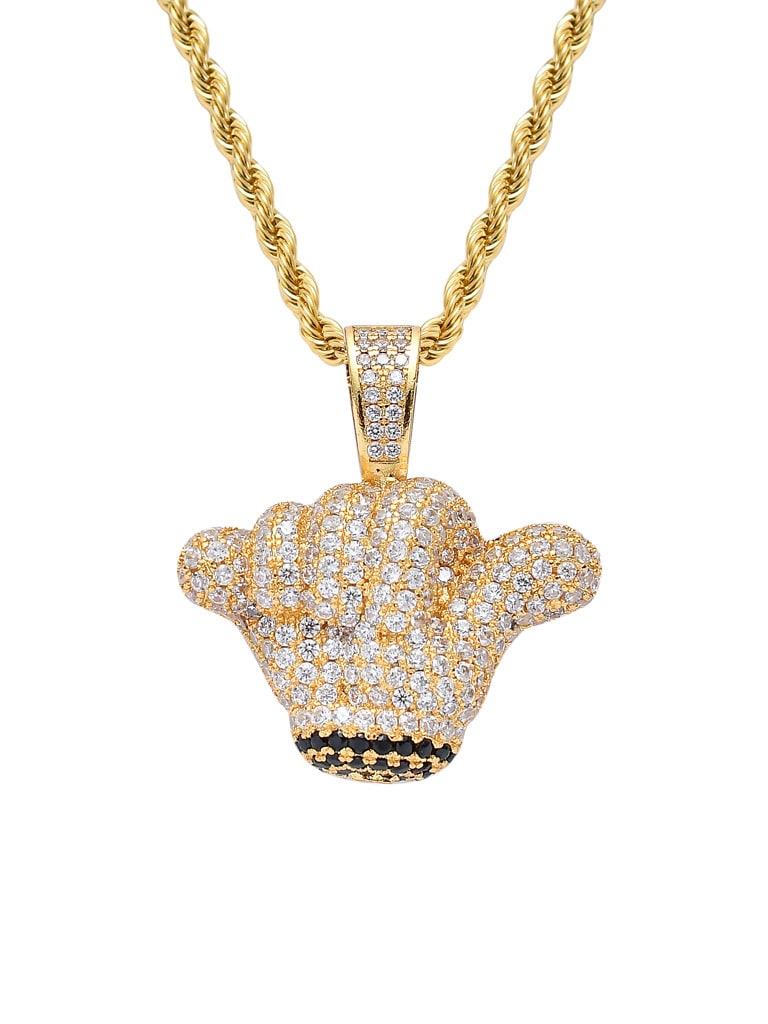 Collar de hip hop con mano pequeña de circonita cúbica de oro laminado