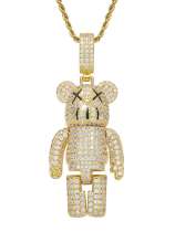 Collar de hip hop con oso de circonita cúbica de oro laminado