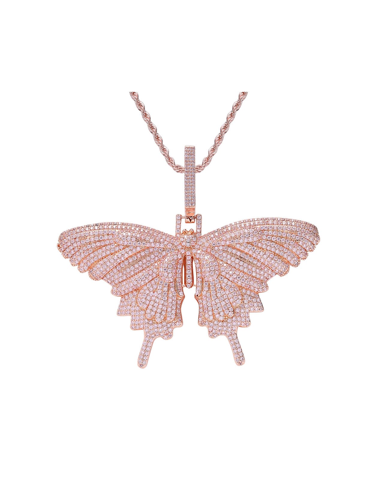 Collar de hip hop de mariposa con circonita cúbica de oro laminado