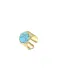 Anillo de banda de tendencia geométrica turquesa de acero de titanio