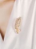 Broche de lujo de hoja de circonita cúbica de latón
