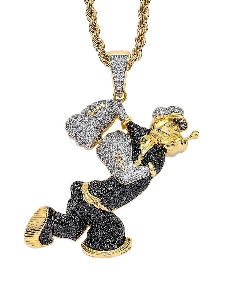 Collar Popeye Hip Hop de oro laminado con circonitas cúbicas