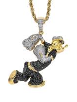 Collar Popeye Hip Hop de oro laminado con circonitas cúbicas