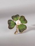 Broche de flor de trébol lindo de esmalte de aleación