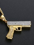 Collar de hip hop irregular con circonita cúbica de pistola de oro laminado