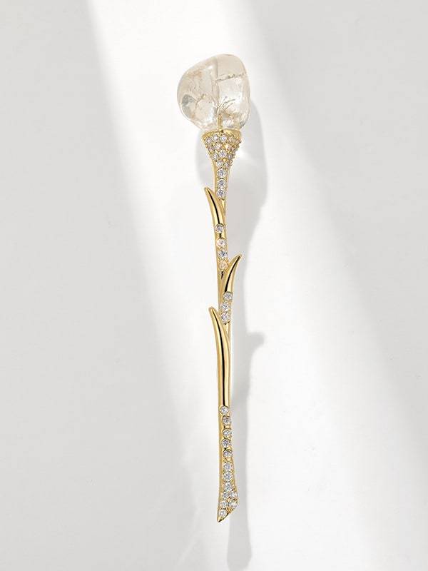 Broche vintage de flor de cristal de latón