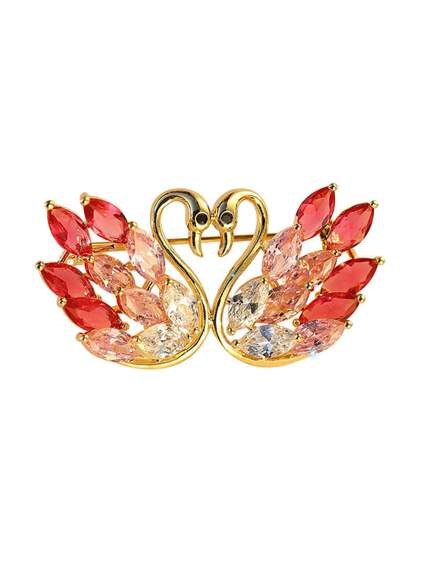 Broche de lujo de cisne de circonita cúbica de latón