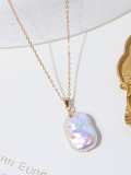 Juego de collar y aretes geométricos minimalistas de perlas de agua dulce de oro laminado