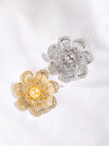 Broche Vintage Flor Latón Zirconia Cúbica