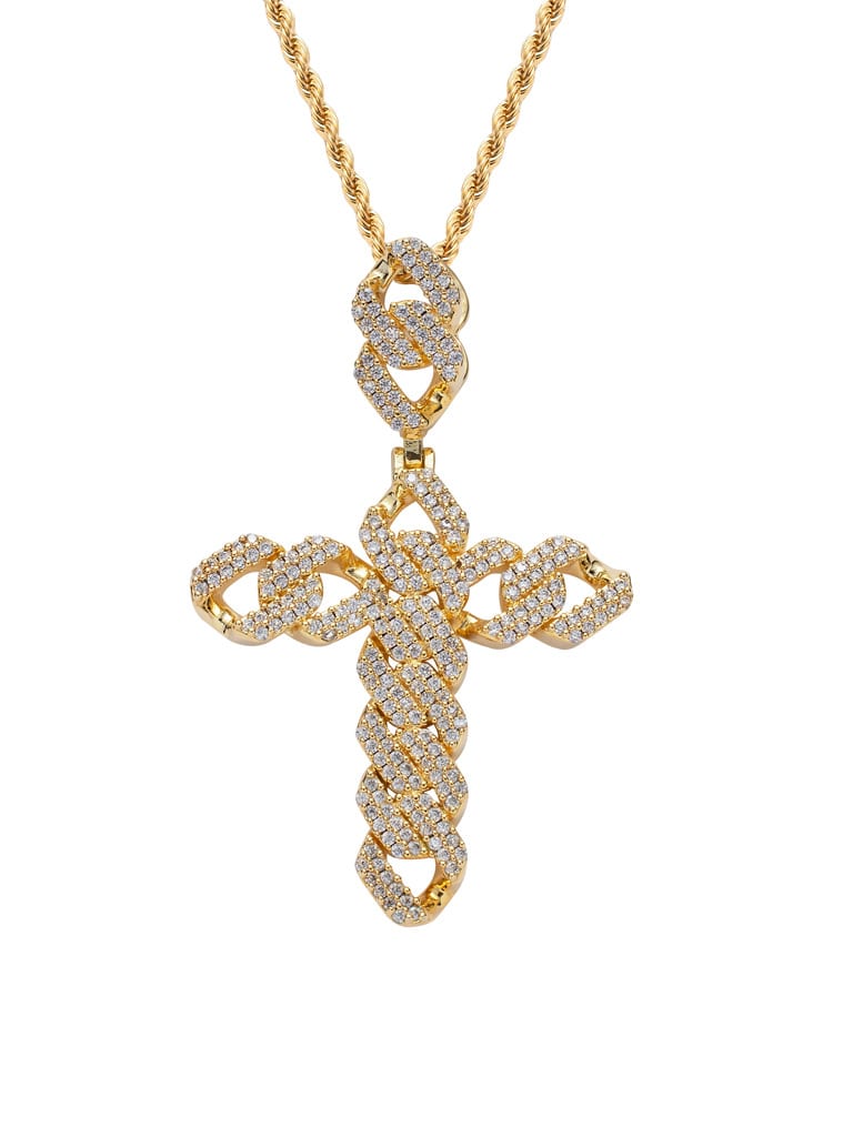 Collar de Hip Hop con Cruz de Zirconia Cúbica de oro laminado