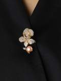 Broche Flor Tendencia Latón Zirconia Cúbica