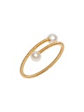 Anillo apilable minimalista geométrico de perla de agua dulce de oro laminado