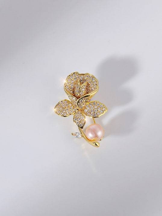 Broche Flor Tendencia Latón Zirconia Cúbica